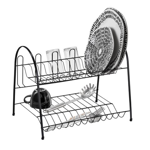 Escorredor de Louça Duplo Laminado para 12 Pratos com Porta Copos - Cód 08367