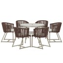 Ver imagem 1 de Mesa com 6 Cadeiras de Jantar Roma 120cm e Noronha em Alumínio Fendi Corda Náutica Estofado 3 Trama