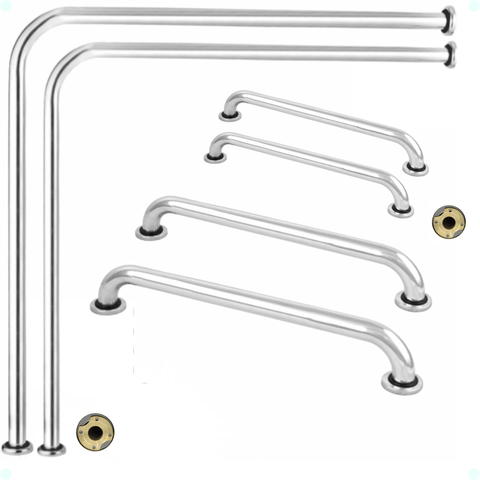 Kit Alças Barras de Apoio 2-70x70 1-alça 80cm 1-60cm e 2-alças de 30 Cm Banheiro Corrimão Vaso Único