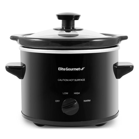 Elite Gourmet Panela Elétrica Slow Cooker 2 Quartos com Tampa de Vidro (preto)