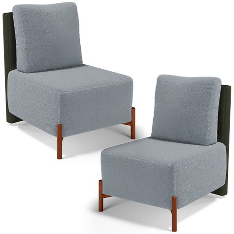 Kit 02 Poltronas Decorativas Sala de Estar Living Hungria L02 Couríssimo Verde Bouclê Cinza - Lyam L