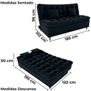 Ver imagem 3 de Sofa Cama 2 Lugares 185 Cm Duda Veludo Inca E451 Preto Milani Store