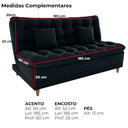 Ver imagem 4 de Sofa Cama 2 Lugares 185 Cm Duda Veludo Inca E451 Preto Milani Store