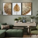 Ver imagem 5 de Kit 3 Quadros Folhagem Palha Nude Moldura:preta