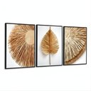 Ver imagem 1 de Kit 3 Quadros Folhagem Palha Nude Moldura:preta