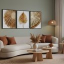 Ver imagem 3 de Kit 3 Quadros Folhagem Palha Nude Moldura:preta