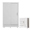 Ver imagem 1 de Guarda Roupa Casal Bélgica 2 Portas de Correr 2 Gavetas MDP com Cômoda Fit Branco Brilho Santos