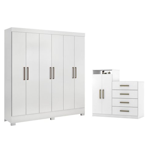 Jogo de Quarto Roupeiro e Comoda Bona Branco