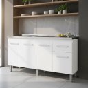 Ver imagem 1 de Balcão Cozinha Armário Gabiente Pia de 140cm Camile com 4 Portas e 1 Gavetas sem Tampo - Branco