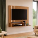 Ver imagem 1 de Painel Tv 32 Pol Sala Quarto Suspenso Nicho Prateleira 90x90:cedro/offwhite