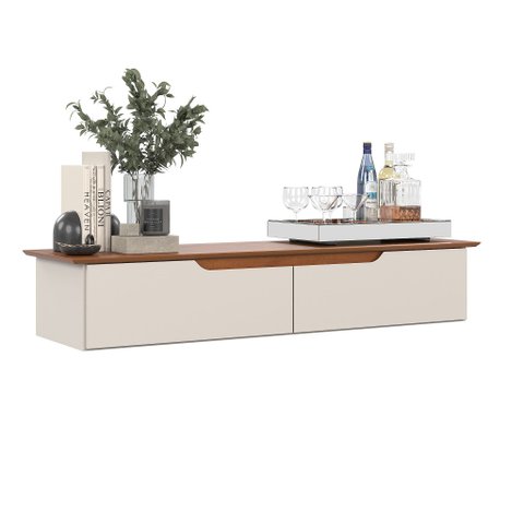 Rack Suspenso Pequeno Painel Parede Sala Tv Estante Quarto:off White/freijó