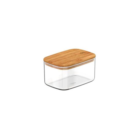 Pote Hermético Retangular com Tampa de Bambu - 650ml ou