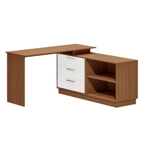 Mesa Escrivaninha com Cômoda Rocher 3 Gavetas 2 Nichos Freijó/branco - Pnr Móveis