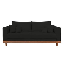 Sofá Living 3 Lugares Linho Resistente Madeira + Almofadas Cor:preto - 2