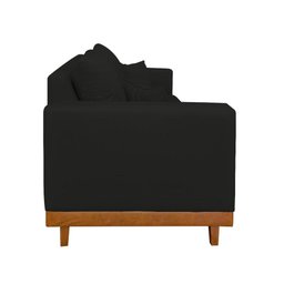 Sofá Living 3 Lugares Linho Resistente Madeira + Almofadas Cor:preto - 3