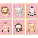 Ver imagem 2 de Quadro Infantil Safari Rosa 6 Un A4 Vidro e Pendurador