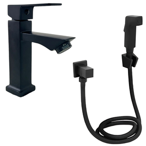 Torneira Banheiro Pia Bancada + Ducha Higienica Preto Fosco:preto
