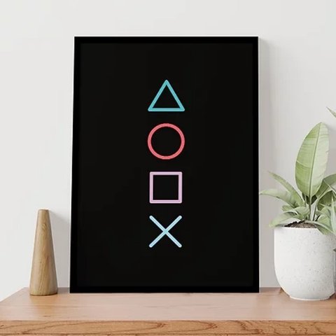 Quadro Gamer Símbolos Vídeo Game 24x18cm:Madeira preta