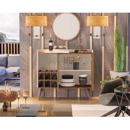 Aparador Adega Pés Palito Retrô 2 Portas Bella Cor Off / Freijo - Comprar Moveis em Casa - 3