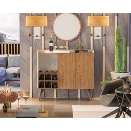Aparador Adega Pés Palito Retrô 2 Portas Bella Cor Off / Freijo - Comprar Moveis em Casa - 2