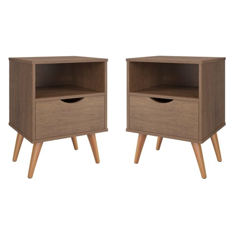 Mesas de Cabeceira Kit C/ 2 Unidades Estilo Retrô Berlin: Canela