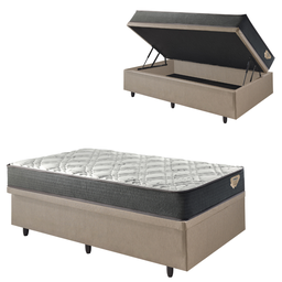 Cama Box com Baú Solteiro 88x188 com Colchão Adapto Molas Ensacadas Ecoflex Courino Linho - 1
