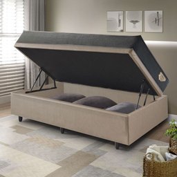 Cama Box com Baú Solteiro 88x188 com Colchão Adapto Molas Ensacadas Ecoflex Courino Linho - 3