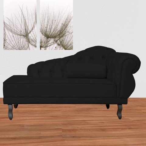 Divã Recamier Namoradeira Larissa 150cm Suede Preto - Lm Decor