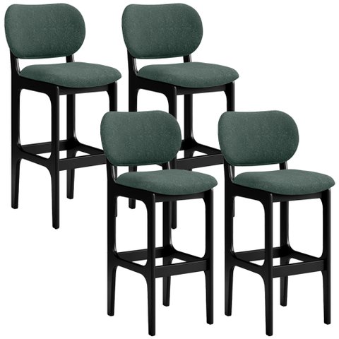 Kit 4 Banquetas Alta Bar Cozinha Sala Jantar Fixa Betta L02 Preto Linho Verde Musgo - Lyam Decor