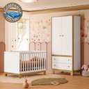 Ver imagem 1 de Quarto de Bebê com Berço Slim e Guarda Roupa Flora Branco Acetinado Qmovi + Colchão Ortobom