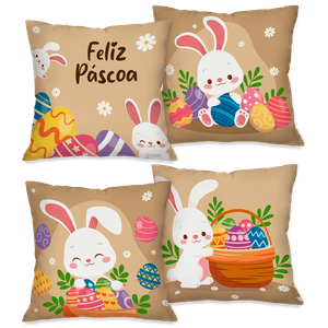 Kit com 4 Capas para Almofadas Decorativas Ovos de Páscoa Coloridos