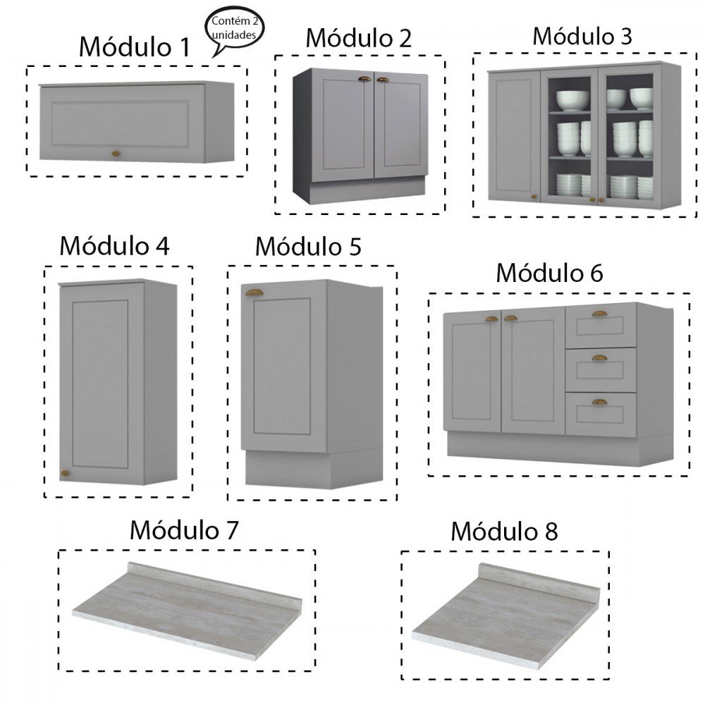 Cozinha Completa Dallas 11 Portas 3 Gavetas 100% Mdf Americana Cinza - Panorama Móveis - 7