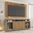 Ver imagem 1 de Conjunto Decorativo Rack e Bancada Brendan Mdf/mdp Ripado para Tv 55 Pol. Buriti/fendi G11 - Gran