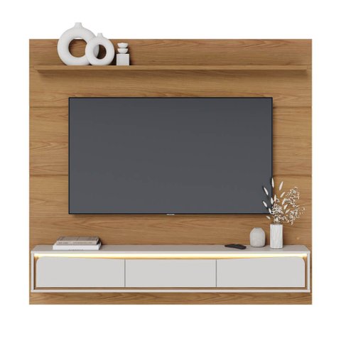 Painel Tahiti 1,80 m para TV Ate 65 Polegadas Freijo/Off White Matte Colibri