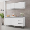 Ver imagem 2 de Balcão de Cozinha com Tampo 160 Cm e Armário Aéreo Andréia Branco Brilho - Ajl