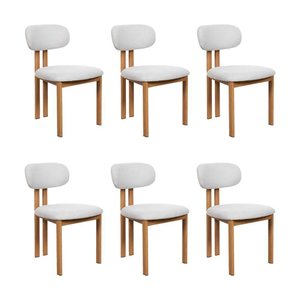 Kit 6 Cadeiras de Jantar Tulipa Estrutura Aço Carbono Laminado Natural com Estofado Linho Cru