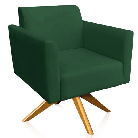 Poltrona Decorativa Isabella Base Giratória Madeira Suede Verde - Gran Belo