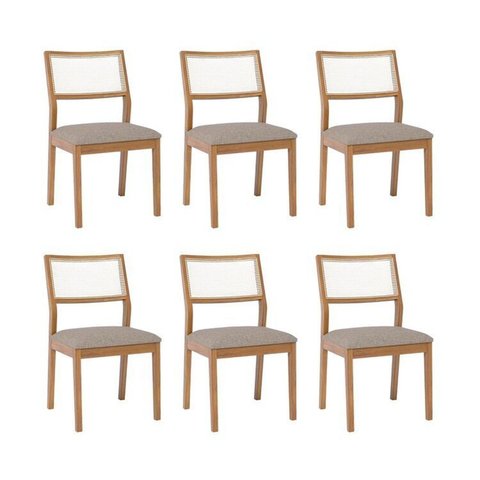 Kit 6 Cadeiras para Sala de Jantar Estofadas Bella Bege/Madeira