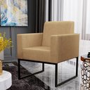 Ver imagem 4 de Kit 2 Poltronas Decorativa Sala Recepção Base Fixa de Metal Helô L02 Linho Bege Escuro - Lyam