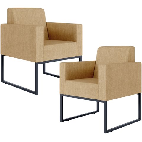 Kit 2 Poltronas Decorativa Sala Recepção Base Fixa de Metal Helô L02 Linho Bege Escuro - Lyam