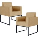 Ver imagem 1 de Kit 2 Poltronas Decorativa Sala Recepção Base Fixa de Metal Helô L02 Linho Bege Escuro - Lyam