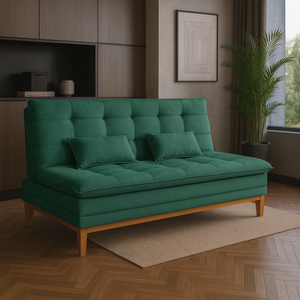 Sofá Cama Reclinável Melim 2 Lugares Confortável Suede Pés de Madeira