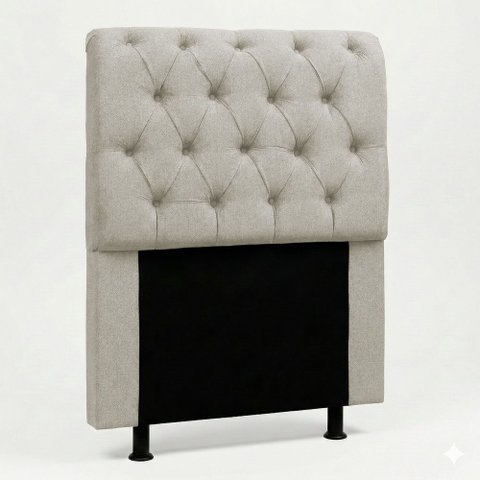 Cabeceira Cama Box Solteiro Sarah 90cm com Frame Linho Bege Cru - Desk Design
