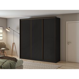 Guarda-Roupa Casal Spazio 240 3 Portas Deslizantes Preto Fosco - Lopas - 1