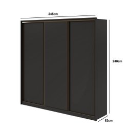 Guarda-Roupa Casal Spazio 240 3 Portas Deslizantes Preto Fosco - Lopas - 3