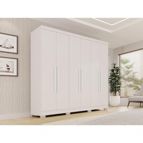 Guarda Roupa Casal Crsal 6 Portas de Bater 2 Gavetas MDP Branco Multimóveis 180cm