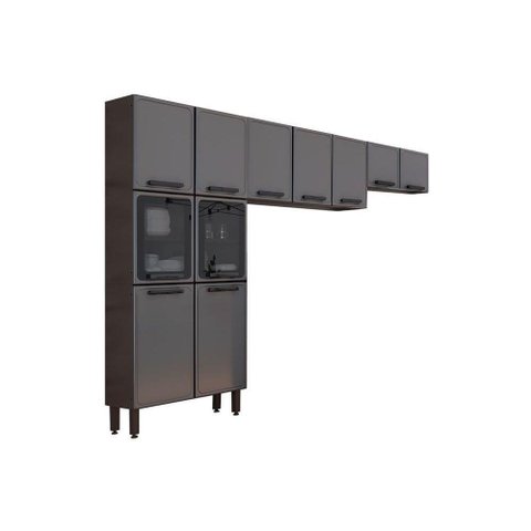 Cozinha Modulada Bertolini Estilo 3 Peças (2 Armários + 1 Paneleiro) CPT92 Cinza/Grafite