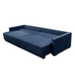 Sofá Cama Retrátil e Reclinável 2,50m com Molas Karen Veludo Azul Adonai Estofados - 3