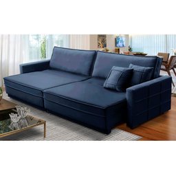 Sofá Cama Retrátil e Reclinável 2,50m com Molas Karen Veludo Azul Adonai Estofados - 1