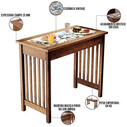 Kit 02 Bancadas Cozinha Sala de Jantar Montana Cerâmica 120cm W02 Madeira Maciça Imbuia - Lyam - 4